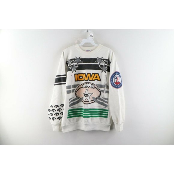 Vintage 90s Mens Large University of Iowa Football All Over Print Sweatshirt USA